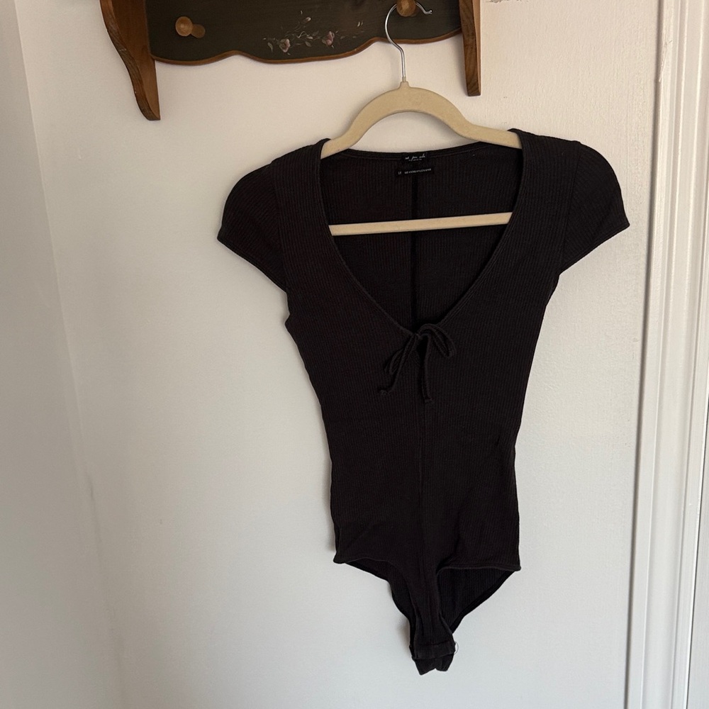 Urban Outfitters Black Fitted Tie Front Bodysuit